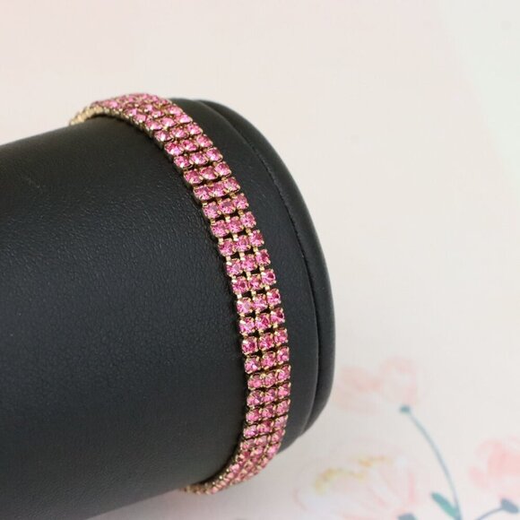 "Rose Gold Bracelet with Pink Crystal Rows, XPBL1012 - Picture 6 of 12